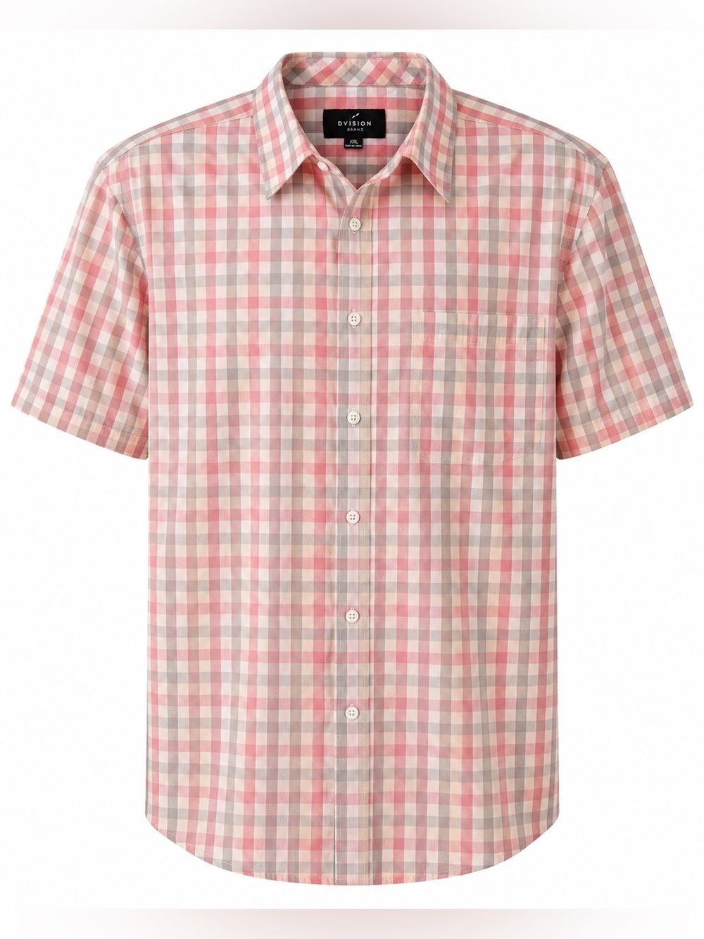 Division Brand XXL 100% Cotton Plaid Short Sleeve Button Up Shirt Pink Gray Beig